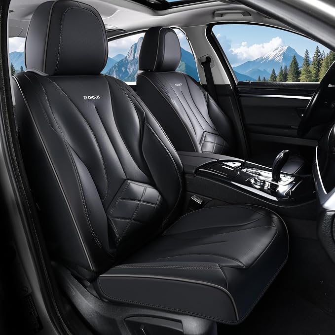 FLORICH Front Car Seat Covers, Leather Seat Covers for Cars, Waterproof Car Seat Protectors 2 Pack, Front Seat Covers for Cars, Automotive Seat Covers Protector Fit for Most Sedans SUV Pick-up Truck