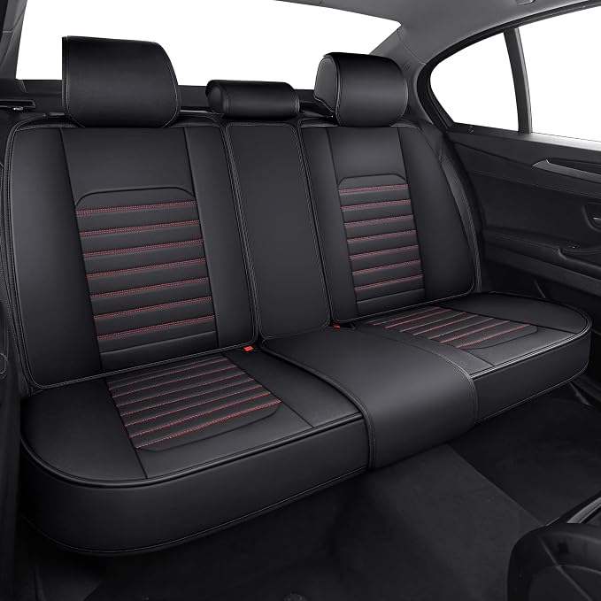 Aierxuan Waterproof Leather Car Seat Covers Universal Fit for Toyota Honda Accord Altima Civic Rogue Ford Focus Fiesta Fusion Escape Explorer Ranger Infiniti Mazda Audi (Full Set/Black-Red A)