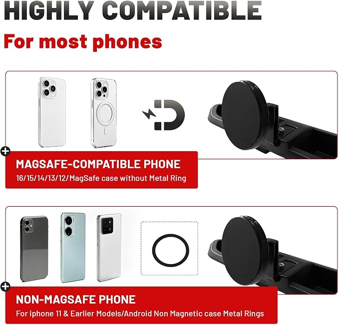 Dash Magnetic Phone Mount for 2018-2023 Jeep Wrangler JL JLU & Gladiator JT Accessories (NOT for 4XE), Multi-Mount 360° Rotating Phone Holder Dashboard Tray with Metal Rod