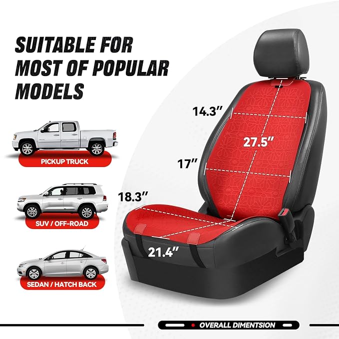 Auto Dynasty Car Seat Covers Front Set, Anti-Slip Automotive Interior Covers, Breathable and Comfort Car Seat Protectors, Airbag Compatible, Universal Fit Most Vehicles, Red (Protex Series)