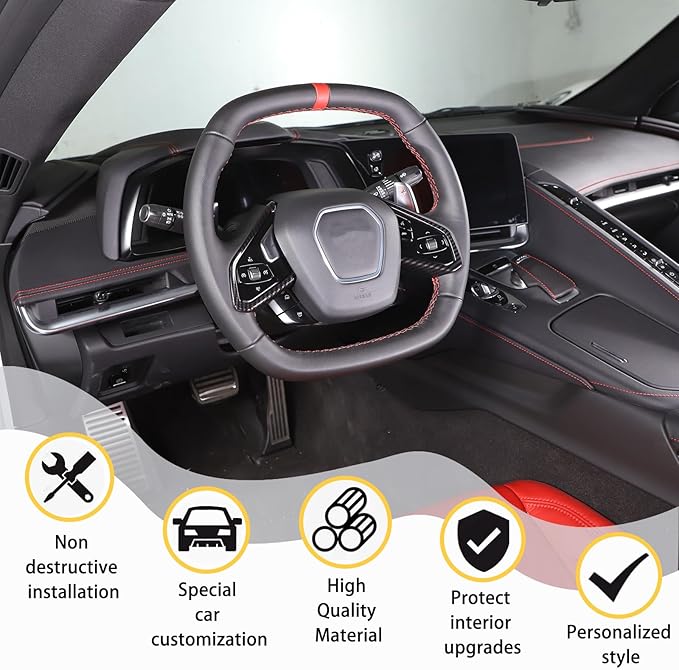 Steering Wheel Button Cover Compatible with Chevrolet Corvette C8 2020-2023, Steering Wheel Frame Trim, Car Steering Wheel Panel Protection Frame Molding Sticker (ABS-Carbon Fiber Pattern)