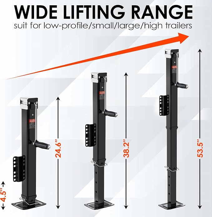 YOMILINK 8000 lbs Trailer Jack, Bolt-On, 28.6" Vertical Travel, Heavy Duty, Adjustable Drop Leg, for Utility Trailer, Yacht, Boat,Black