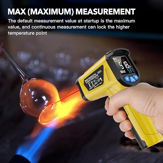 Infrared Thermometer Gun - INSTRODOTS Digital Laser Thermometer Temperature Gun with Adjustable Emissivity & Max Value, -58°F~1472°F Non-Contact Surface Thermometer for Cooking, Freezer, Pizza, HVAC