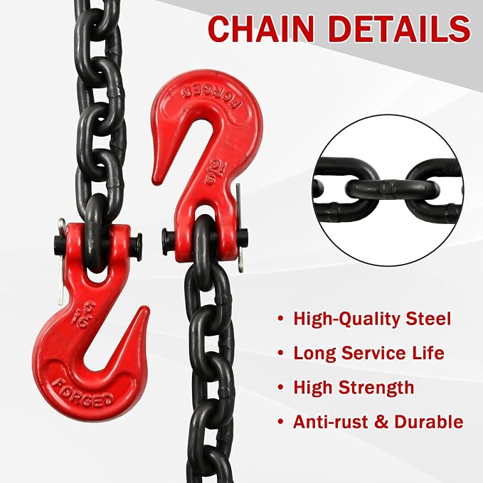 Heavy Duty G80 Transport Binder Chain 5/16'' Inch x 10 Feet,Tow Chain with G70 Clevis Grab Hooks,4900 lbs Safe Working Load Logging for Transporting, Towing(5/16'' x 10FT Black)-2 Packs