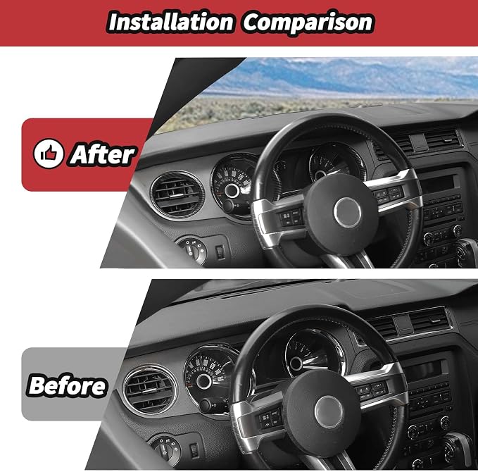 JeCar 4pcs for Mustang Carbon Fiber Interior Dash Vent Cover Trim Kit Fit for 2010-2014 Ford Mustang Interior Accessories