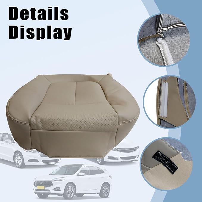 SecosAutoparts Driver Bottom Perforated Leather Seat Cover Tan & Driver Foam Cushion Compatible with Ford F150 Lariat 2009 2010 2011 2012 2013 2014