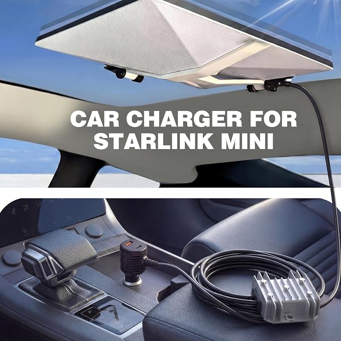 105W Boost Starlink Mini Car Adapter—Stops Reboots & Power Supply Damaged Starlink Mini Cable+Cigarette Lighter Adapter 12V-24V with Digital Display DC Power Cable for Car, Rvs, and Boats (9.8FT)