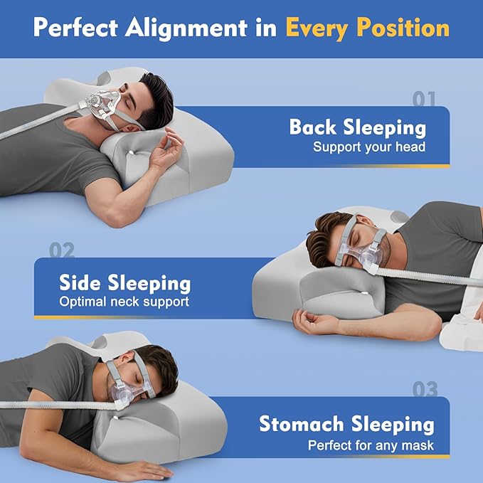 IKSTAR Cooling CPAP Pillow for Side Sleepers - Sleep Apnea Pillow for CPAP User - Reduce Air Leak/Hose Tangle/Mask Pressure - Memory Foam Neck Support Nasal Pillows Side/Back/Stomach Sleeper