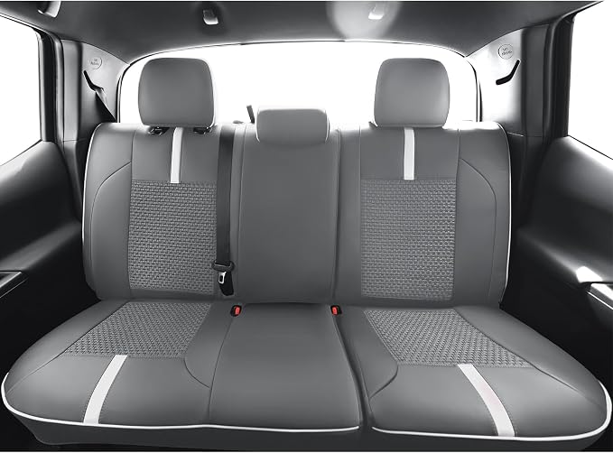 Seat Covers Custom Fit for Toyota Tacoma 2016-2023 3rd Gen Double & Crew Cab SR,SR5,Limited,TRD Pro,TRD Sport, TRD Off-Road,Full Coverage Breathable Leather Seat Covers (Full Set,Grey White)
