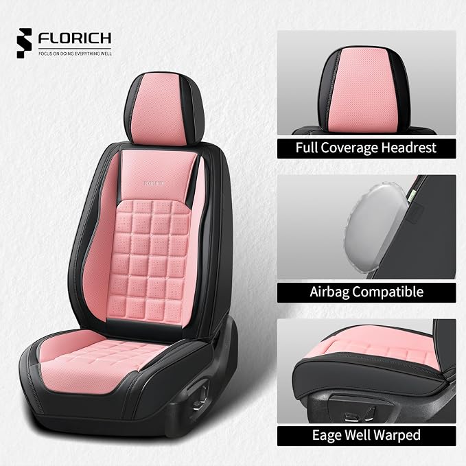 FLORICH Leather Seat Cover, Car Seat Covers Front Set, Waterproof Car Seat Protectors, Front Seat Covers 2 Pack, Breathable Automotive Seat Covers Protector Fit for Most Cars Trucks SUV