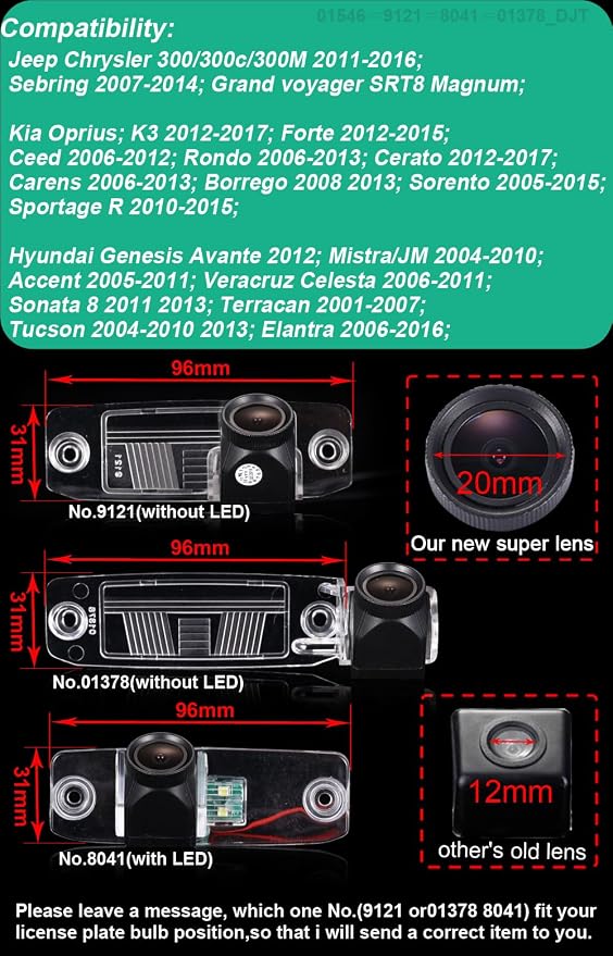 HD CCD Sensor Vehicle 20mm Lens 170 Wide Angle Night Vision Rear View IP68 Reverse Backup Camera Compatible with Sebring/Oprius/Forte/Sorento/Sportage R
