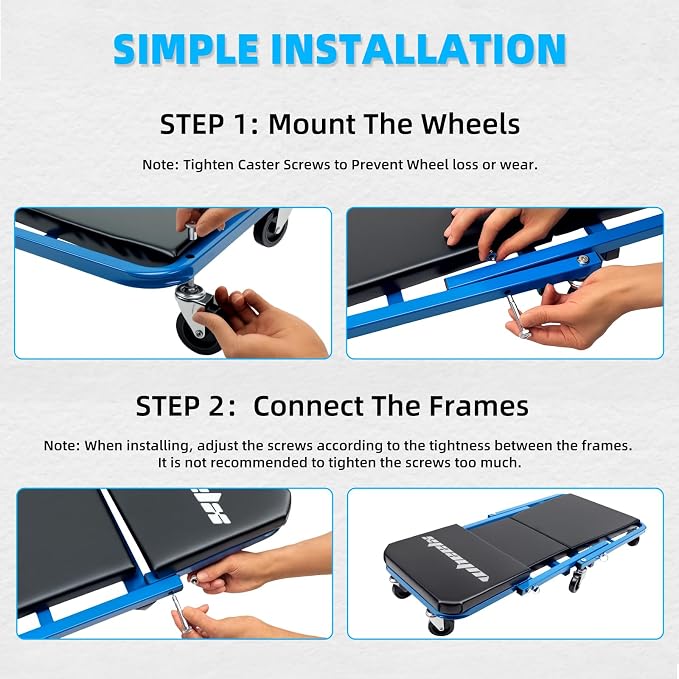 Mechanic Creeper 36 inches 3-in-1 Mode Z Seat 340lbs Capacity, Foldable Garage Adjustable Rolling Folding with 6pcs Wheels Roller, Lay Down Sit Lean Back, Under Car Auto Repair, Blue, Man Gift