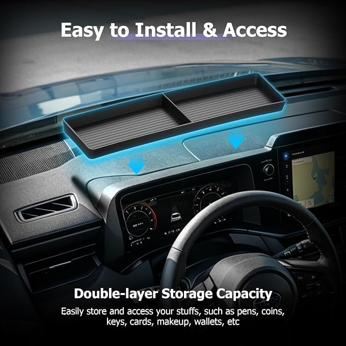 LUWU 2026 Outback Dashboard Storage Tray for 2026 Outback Accessories Behind Screen Organizer Display Box Dash Tray Armrest Console Storage Box Insert Tray Silicone Material Black Coin Container