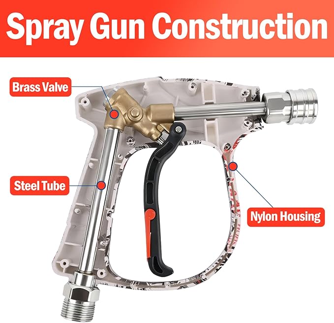 Bear Force High Pressure Washer Gun 3000 PSI Max & Foam Cannon, Power Washer Short Gun M22-ID14mm with 1/4“ Quick Connector, Car Wash, Car Cleaning, Car Care Detailing