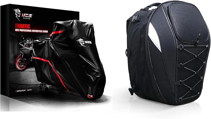 MZS Motorcycle Cover + Motorcycle Tail Bag, 38L Expandable Dual Compatible with Sport Bikes