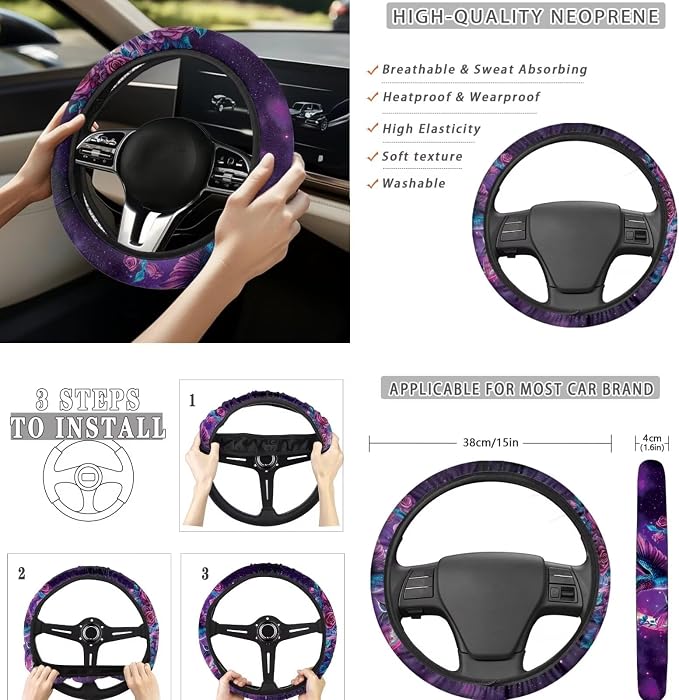 8 Pcs Moon Hummingbird Car Seat Covers Full Set Car Accessories for Women Front Seat Cover Steering Wheel Armrest Cover Seat Belt Cover for Auto SUV Interior Decoration