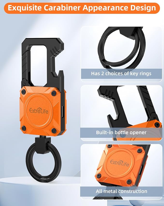 ExtreLife Keychain, Works with Apple Find My, Bottle Opener, Carabiner Car Key Chains with Gps Tracker