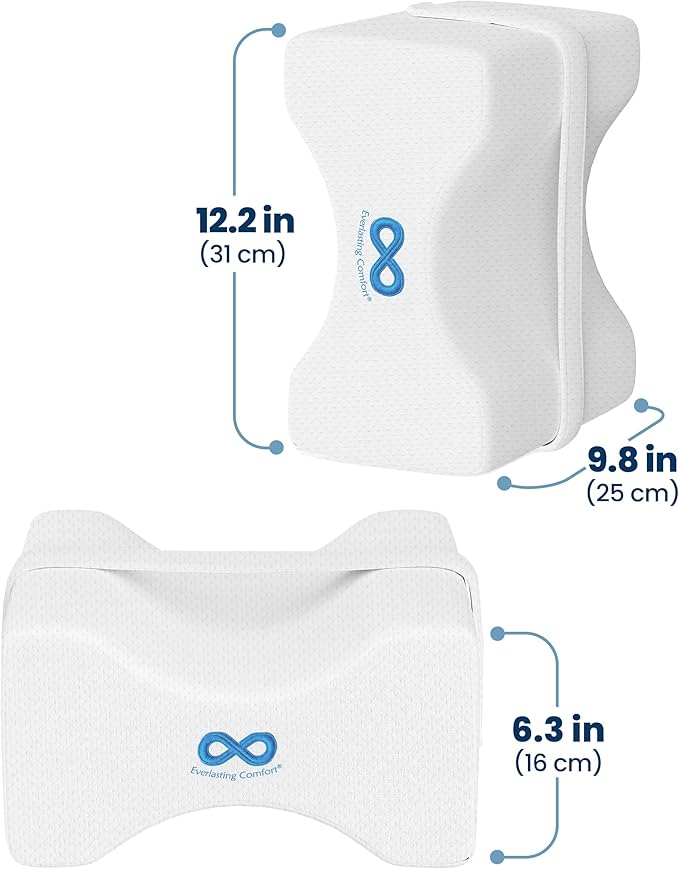Everlasting Comfort Memory Foam Knee Pillow for Side Sleepers – Sciatica Pain Relief Pillow, Removable Strap Support – Leg Pillows for Sleeping Alignment, Knees, Back & Hip Cushion