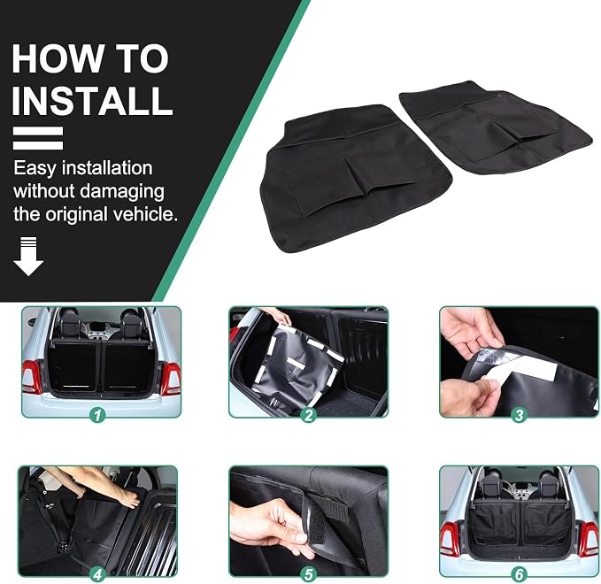 Car Trunk Organizer Compatible with Fiat 500 2016-2024 Accessories Back Seat Anti-Kick Mats Protector Car Backseat Hanging Organizer, Large Pockets, Waterproof, Wear-Resistant