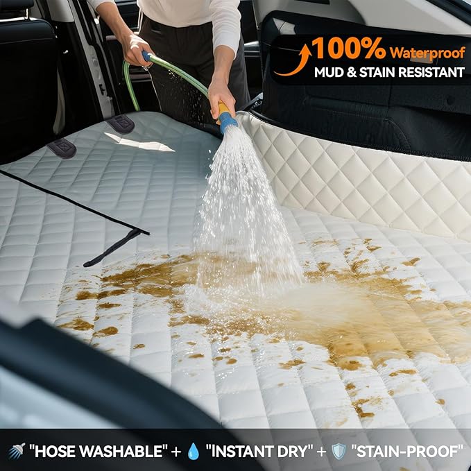 Heavy-Duty Leather SUV Cargo Liner for Fold Down Split Seats, Armrest Pass-Through Compatible, Pet-Friendly, Ideal for Dogs
