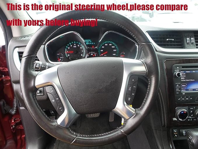 Loncky Genuine Leather Steering Wheel Cover for Chevrolet 2008-2013 Silverado 1500 /Silverado 2500 3500/2007-2014 Tahoe/2007-2014 Suburban 1500/2007-2013 Avalanche 1500/2009-2015 Traverse/Express
