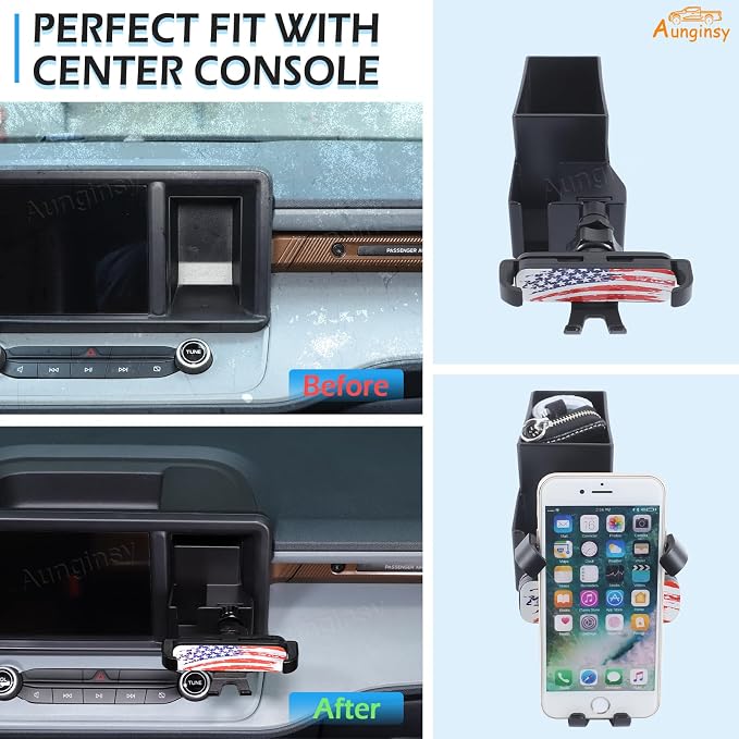 Aunginsy Car Hidden Screen Drawer Organizer with Phone Holder Compatible with Ford Maverick 2022-2024 Center Console Multimedia Display Right Side Panel Storage Box Truck Dash Cubby Insert Accessories