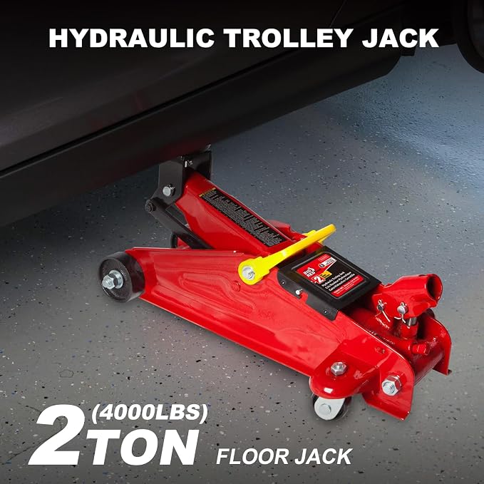 BIG RED 2 Ton Hydraulic Floor Jack, 4000 lbs Capacity Low Profile Trolley Service Jack with 5.2"-13.3" Lifting Range, Heavy Duty Steel Car Jack for Sport Utility Vehicle, Cars, Red