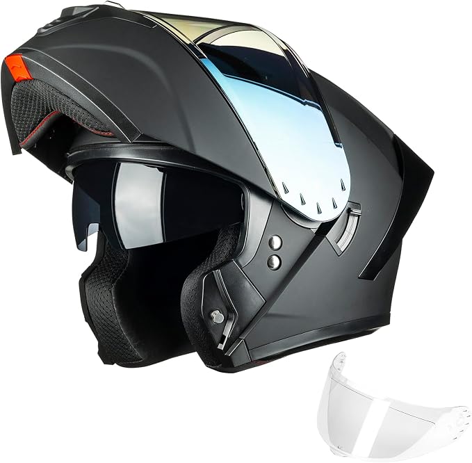 ILM Modular Motorcycle Helmet for Adults Full Face Flip up Riding with Dual Visor Street Bike Racing DOT Model MM966 (Matte Black Colorful, M)