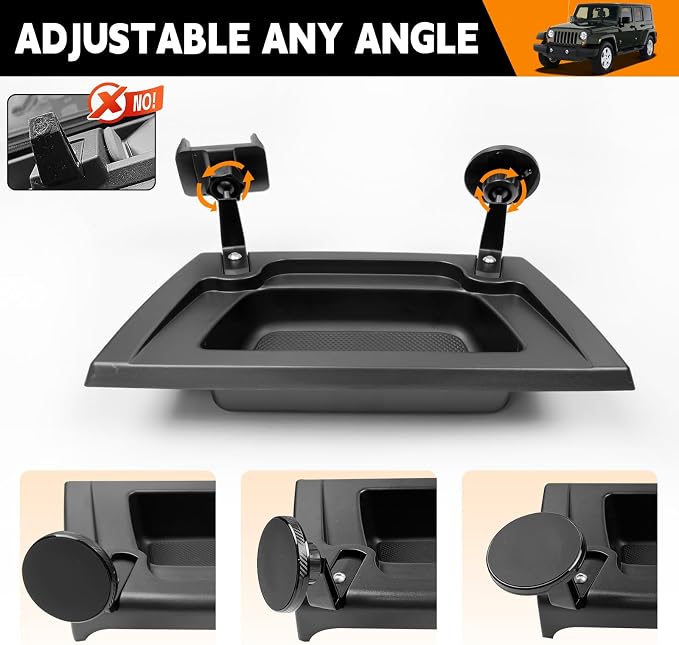 Dashboard Phone Holder Compatible with 2011-2017 Jeep Wrangler JK JKU Center Console Organizer Dashboard Phone Multi-Mount Kit for Wrangler JK Accessories(JK 2011-2017)