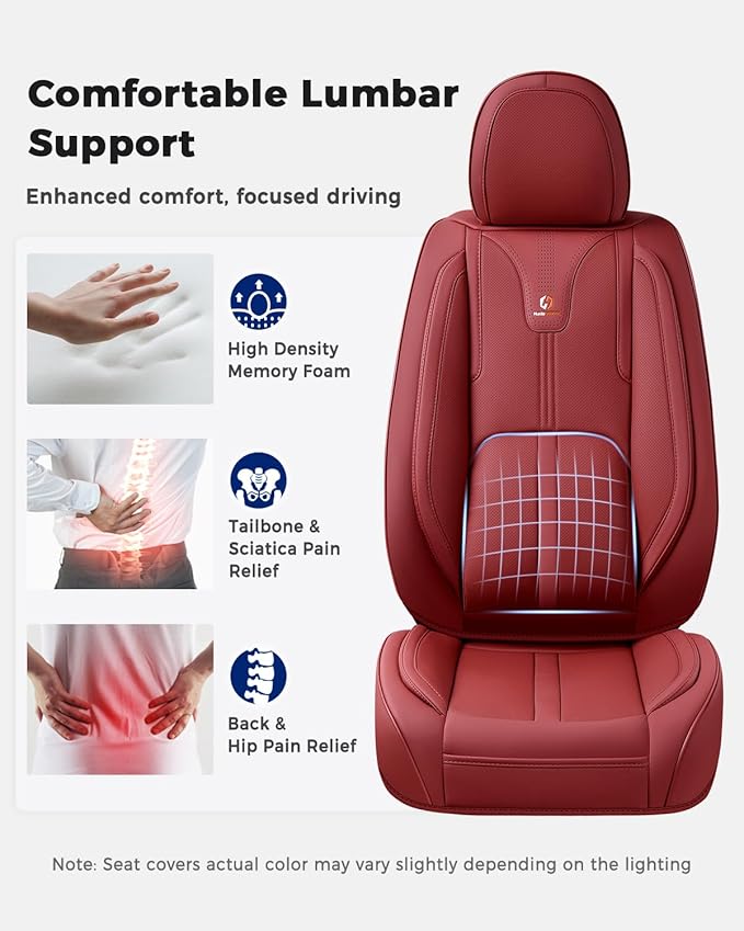 Huidasource Red Seat Covers Luxury Nappa Leather, Car Seat Covers with Velcro Adjustable, Airbag, Lumbar Support, Cooling ＆ Heating, Automotive Seat Covers Universal Fit for Most Cars SUV Trucks, Red