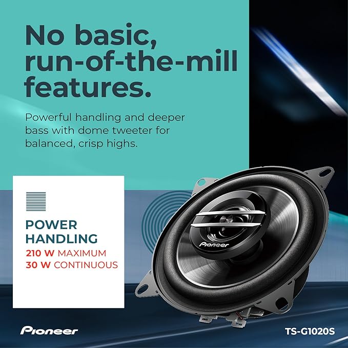 PIONEER G-Series TS-G1020S 4” 2-Way Speakers (Pair) – 210W Max, Crisp Highs + Clear Vocals, Great Stock Replacement, High-Efficiency Speaker Designed for OEM Power