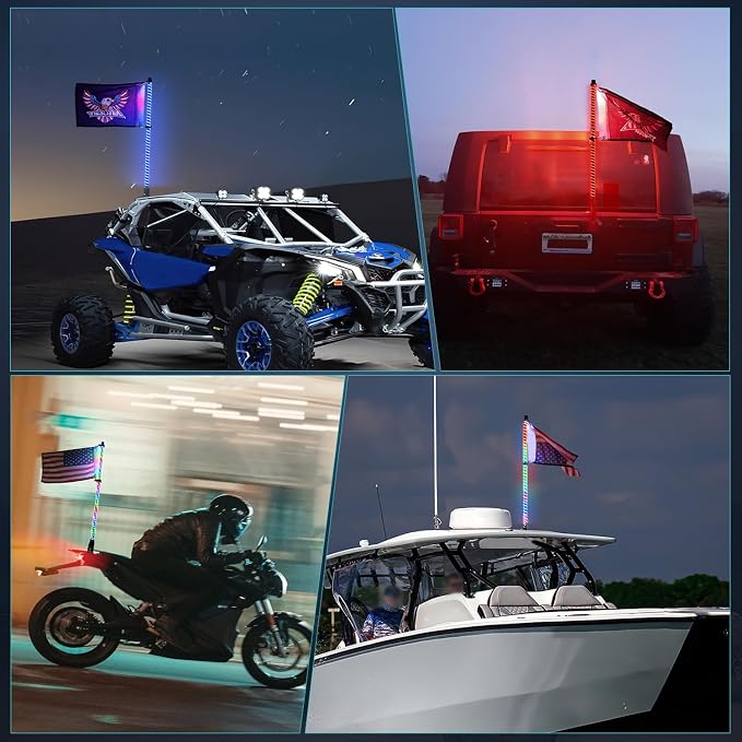 Nilight LED Whip Light 1 PC 4FT COB RGB Spiral Lighted Antenna with Spring Base, Bluetooth App & Remote Control DIY Chasing Patterns & Music Sync Safety Whips for ATV UTV RZR Polaris Can-Am Truck