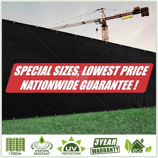 ColourTree Customized Size Fence Screen Privacy Screen Black 4' x 23' - Commercial Grade 170 GSM - Heavy Duty - 3 Years Warranty - Cable Zip Ties Included