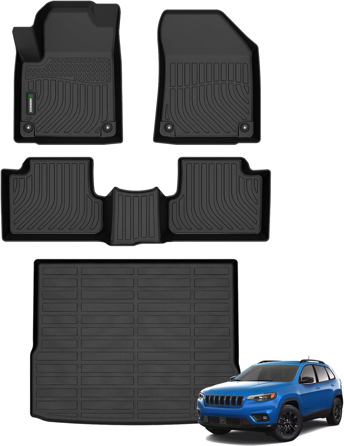 ANBINGO®-Floor Mats & Cargo Liner for 2014-2023 Jeep Cherokee (Not Fit Grand Cherokee) 2Row Floor Mat & Trunk Mats All Weather Rubber Mats Liner Accessories Black