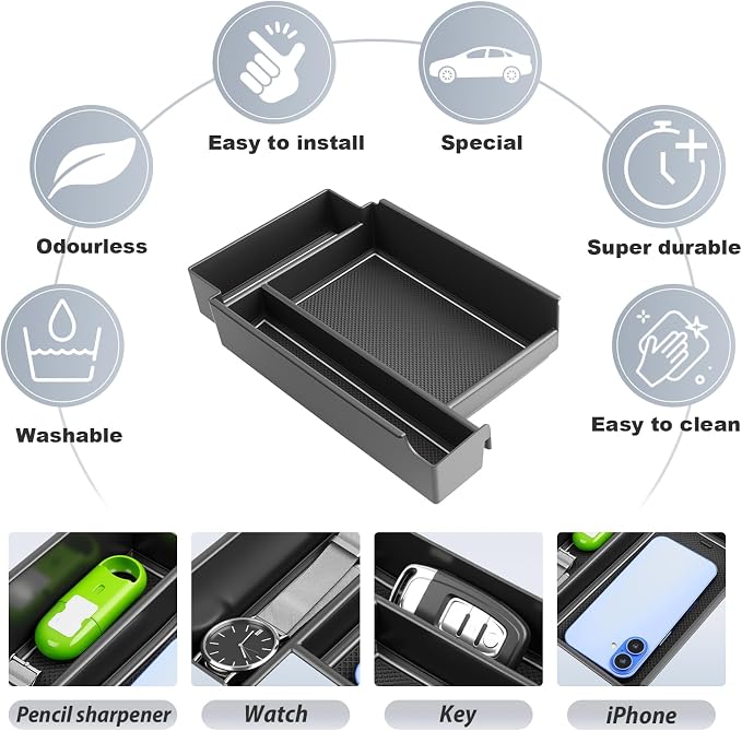 SKTU 2026 Pathfinder Center Console Organizer for 2026+ Nissan Pathfinder (SV/SL/Rock Creek/Platinum) Console Tray Nissan Pathfinder 2026 Accessories ABS Insert Armrest Storage Box (White)