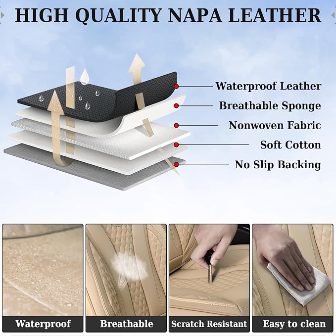 Coverado Automotive Seat Covers,Back Car Seat Cover,Rear Seat Cover,3-Pieces Luxury Car Seat Cushion,Beige Seat Cover Seat Protector Universal