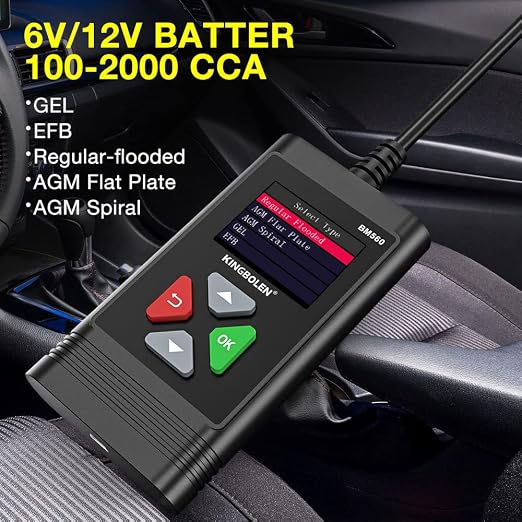 KINGBOLEN BM560 6V 12V Car Battery Tester, 100-2000CCA Voltage Tester, Precision Digital Auto Battery Analyzer, Loading/Charging/Starting System Tester for Cars SUV ATV Boats Motorcycles Vehicle