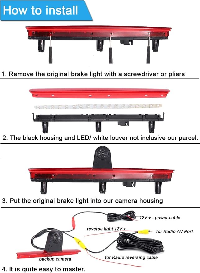 HD Brake Light Rear View Backup Camera Set with 7 Inch LCD Monitor,Transporter Night Vision Car Roof Reversing Camera Replacement for VW T5 Bus Transporter Multivan Caravelle Bussiness 2003-2015 Bj