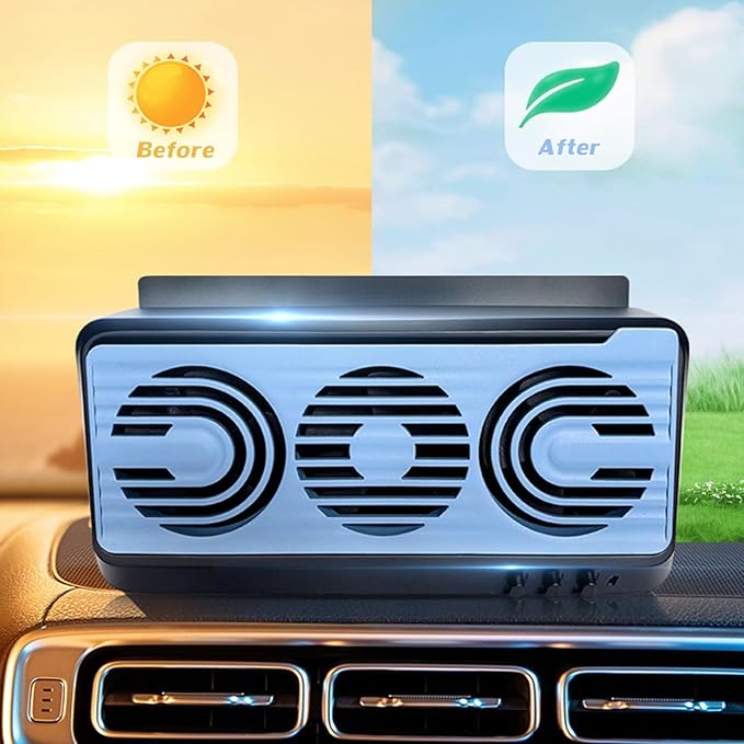 Car Solar Powered Exhaust Fan Torcarvh Car Window Exhaust Fan 180° Vehicle Ventilation Fan Car Radiator Cooling Fan Air Vent Cooler Ventilation System with Three Air Outlet (Black-Blue)