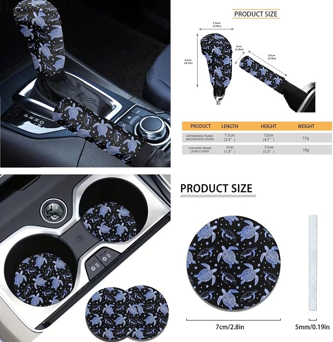 AFPANQZ Turtle Star Print Car Seat Covers Full Set of 11 Interior Accessories Protector Hand Brake Gear Shift Knob Cover, Seat Belt Pads, Steering Wheel Cover Fit Car Truck SUV