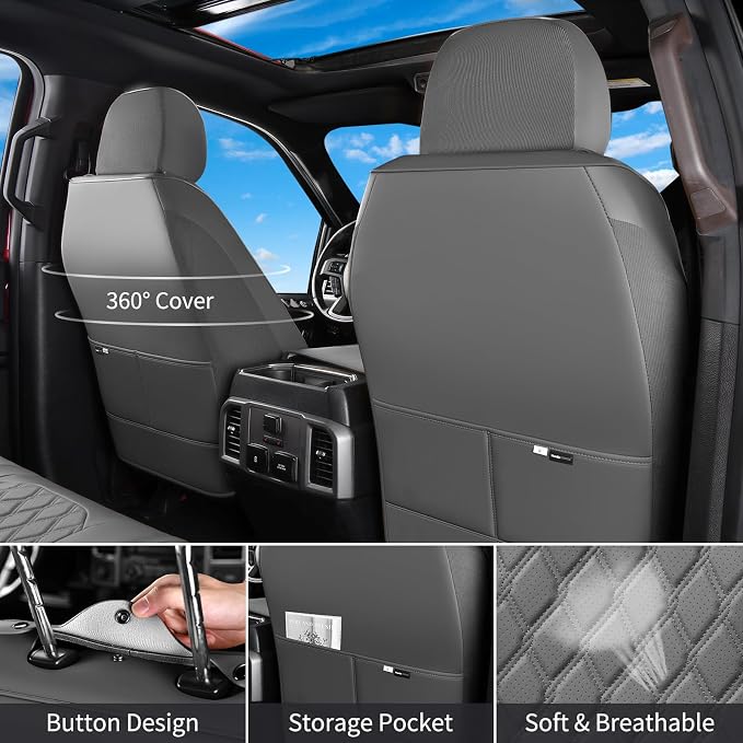 Huidasource Fit for Gray Chevy Silverado/GMC Sierra Front Seat Covers, Thickened Perforated Nappa Leather Front Truck Seat Covers 2007-2025 1500, 2015-2025 2500HD 3500HD Crew Double Extended Cab