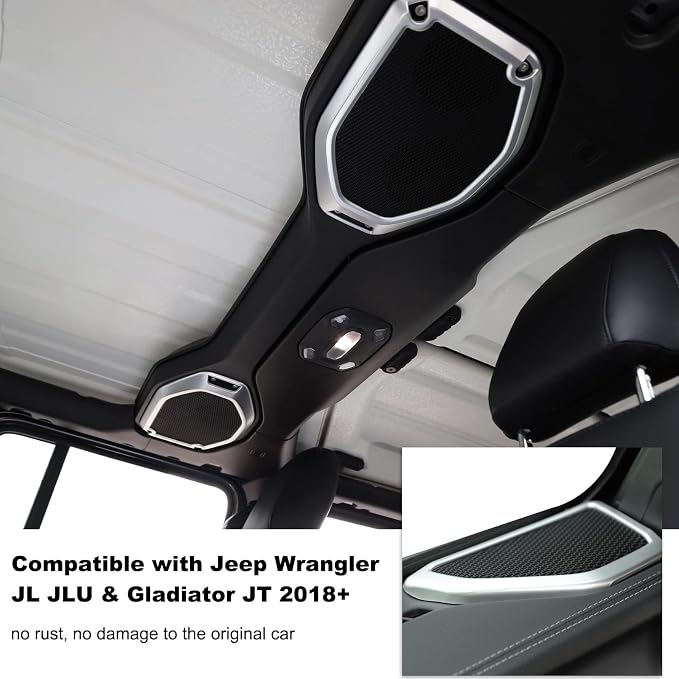 A Pillar Speaker Trim Cover & Roof Speaker Audio Trim Cover Ring Kit Decoration Interior Accessories for Jeep Wrangler JL JLU & Gladiator JT 2018-2022,Silver