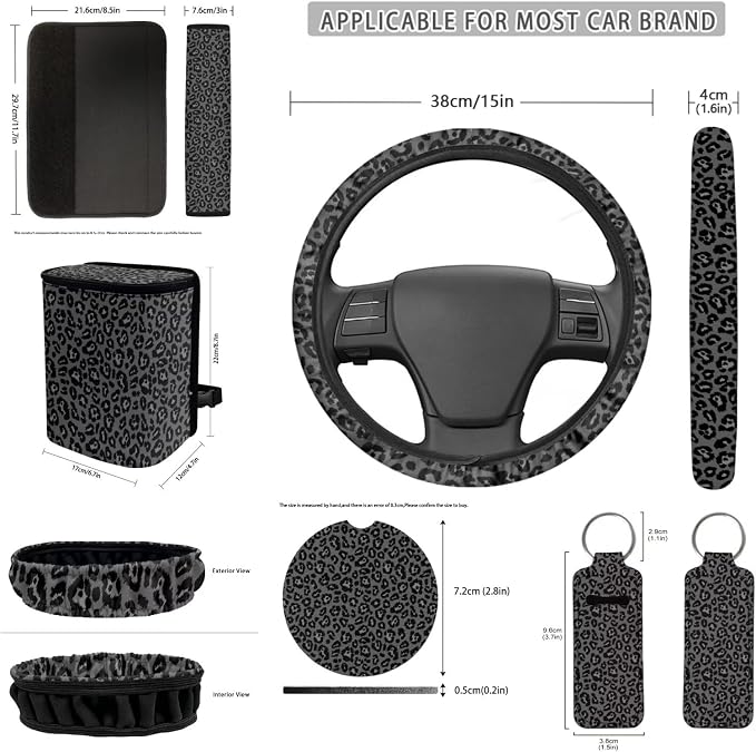Gray Leopard 12 Pack Car Seat Covers Set - Universal Fit for Car, Van, SUV - Polyester, Neoprene - Automotive Seat Cover Set