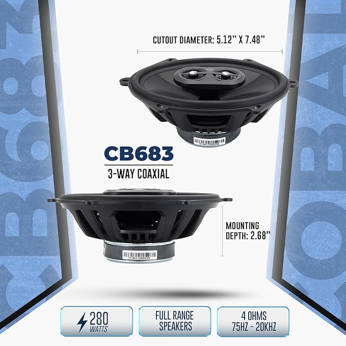 ORION Cobalt Series CB683 6x8” 3-Way Coaxial Car Speakers, 280W, 4 Ohms, Full Range, Enhanced Bass, Polypropylene Cone & Butyl Rubber Surround, Easy Install (Pair)
