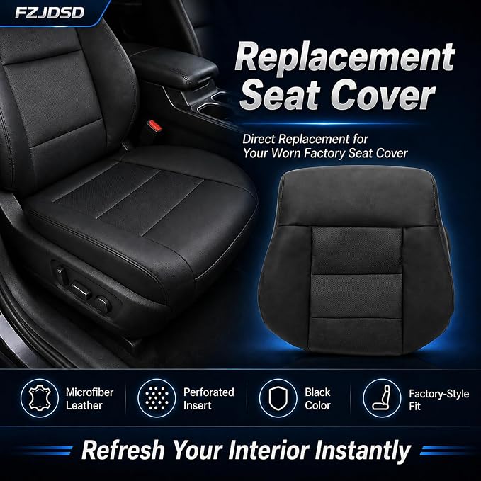 FZJDSD Black Driver Side Bottom & Top Lean Back Perforated Microfiber Leather Replacement Seat Covers Compatible with Mercedes Benz E-Class W212 E200 E250 E300 E350 E550 Sedan Wagon 2010-2016