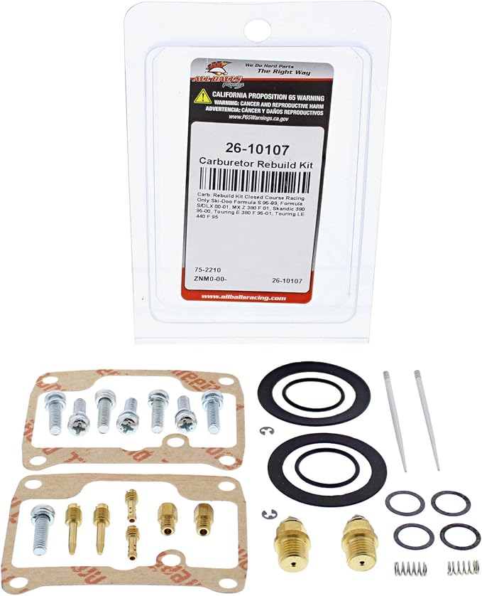 All Balls Racing Carburetor Rebuild Kit 26-10107 Compatible With/Replacement For Ski-Doo Formula S 1995 1996 1997 1998 1999, Formula S/DLX 2000 2001, MX Z 380 F 2001, Skandic 380 1995 1996-2000
