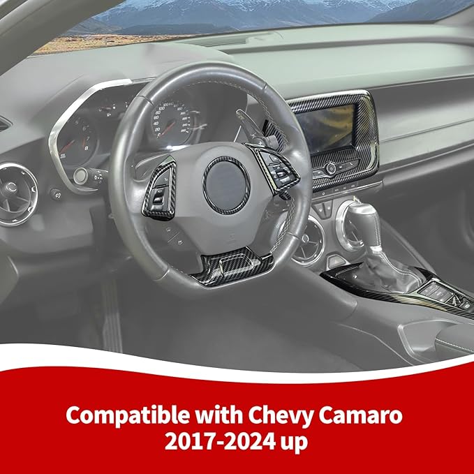 RAZPOY for Camaro Interior Trim Kit, 6PCS Gear Shift Panel Trim Navigation Screen Radio Cover Compatible with 2017-2023 Chevy Camaro, Carbon Fiber (Small Screen)