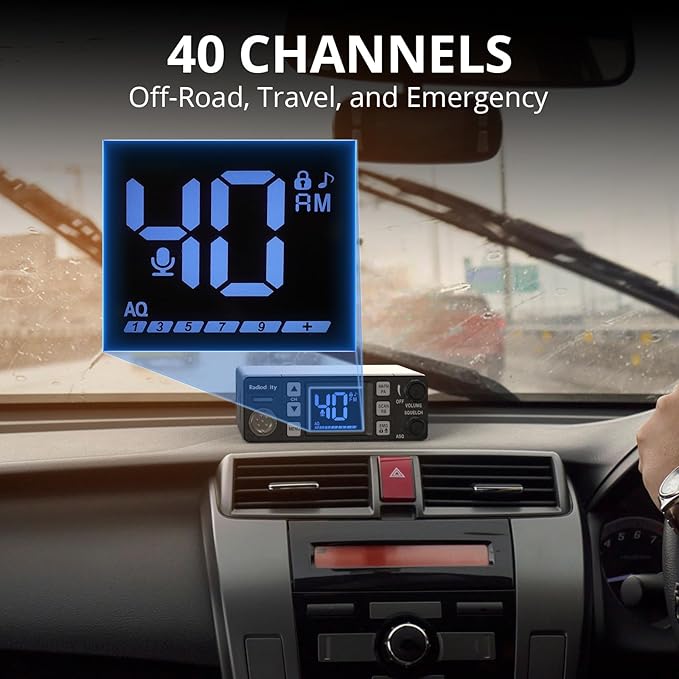Radioddity CB-606 CB Radio, 40 Channel Mobile CB Radio with AM/FM/PA Modes, 2.2’’ LCD Screen, Instant Channel 9/19, VOX, Roger Beep, TOT, ASQ/SQ, for Off-Road Adventure