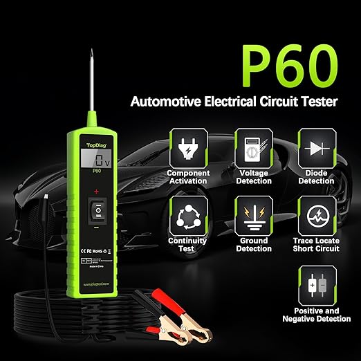 Topdiag P60 Automotive Power Circuit Probe Tester, 12-24V Power Circuit Probe Kit, Short Circuit Automobile Finder，AC/DC Voltage Tester, Component Activation Tool