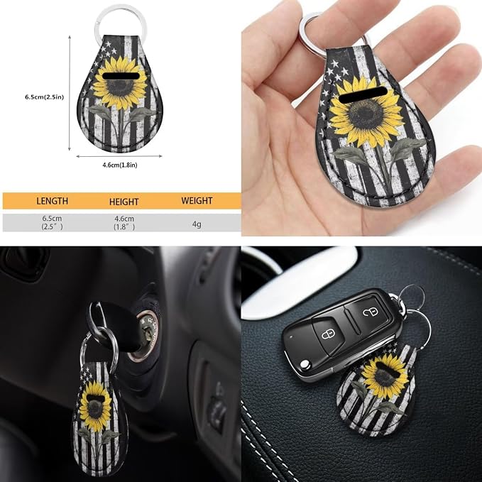 POLERO American Flag Sunflower Seat Cover for Cars Patriotic Car Accessories 11pcs Sets with Steering Wheel Cover/Seatbelt Pads/Coasters/Keychains